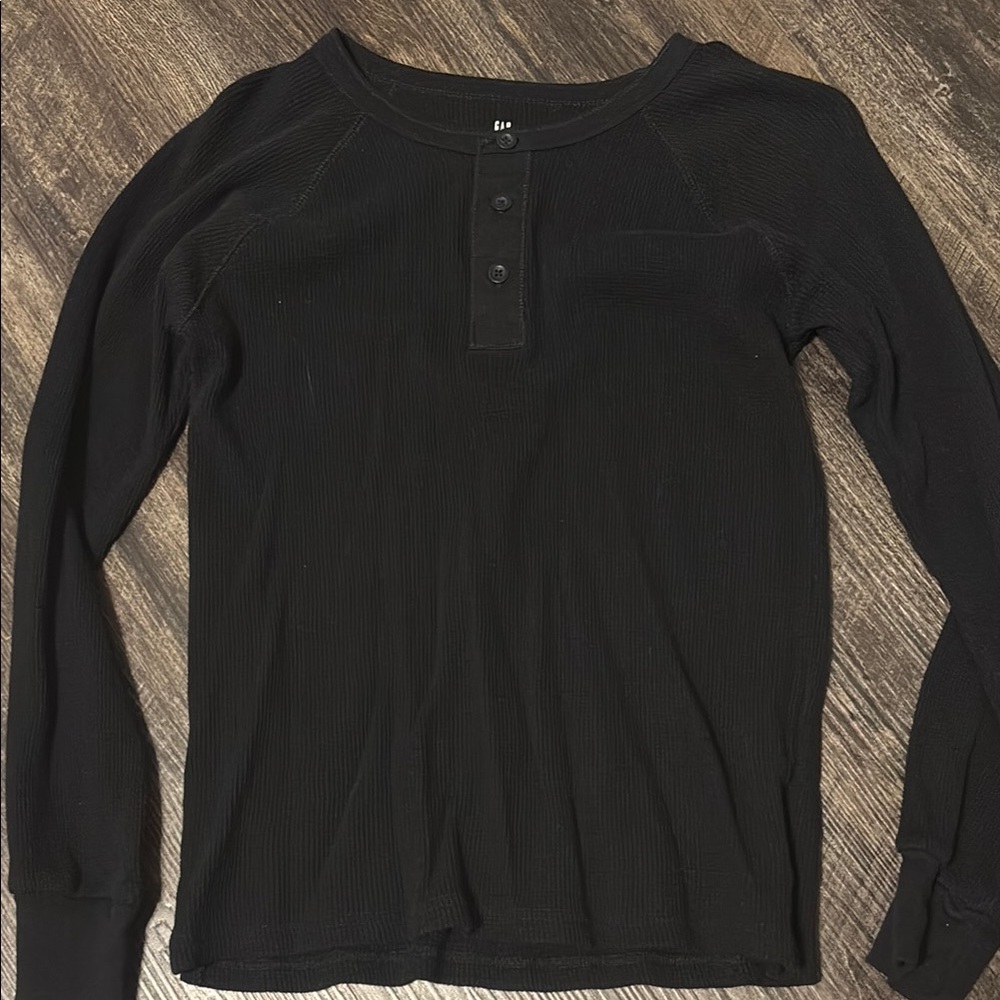 Black Long Sleeve Henley Shirt